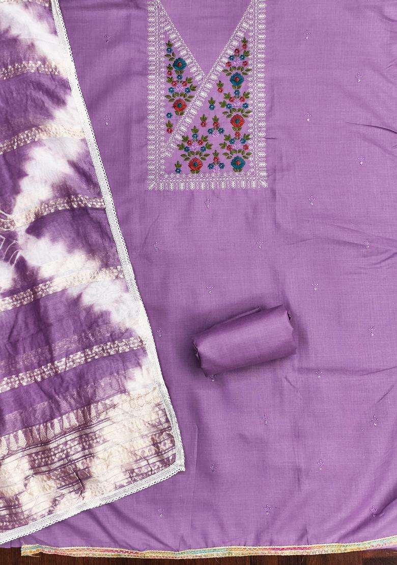 Purple Embroidery Cotton Salwar Kameez - Indya