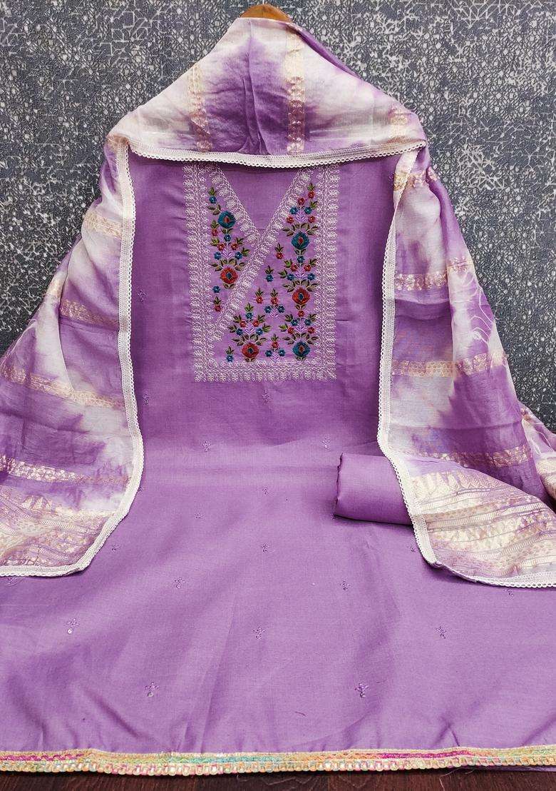 Purple Embroidery Cotton Salwar Kameez - Indya