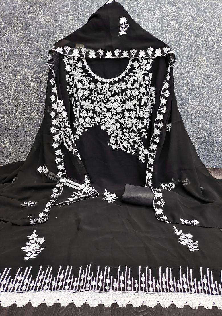 Black Embroidery Georgette Salwar Kameez - Indya