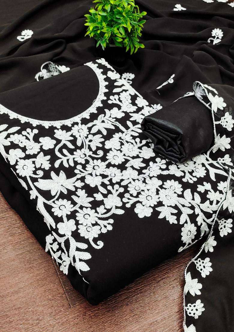 Black Embroidery Georgette Salwar Kameez - Indya