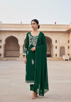 Green Embroidery Georgette Salwar Kameez
