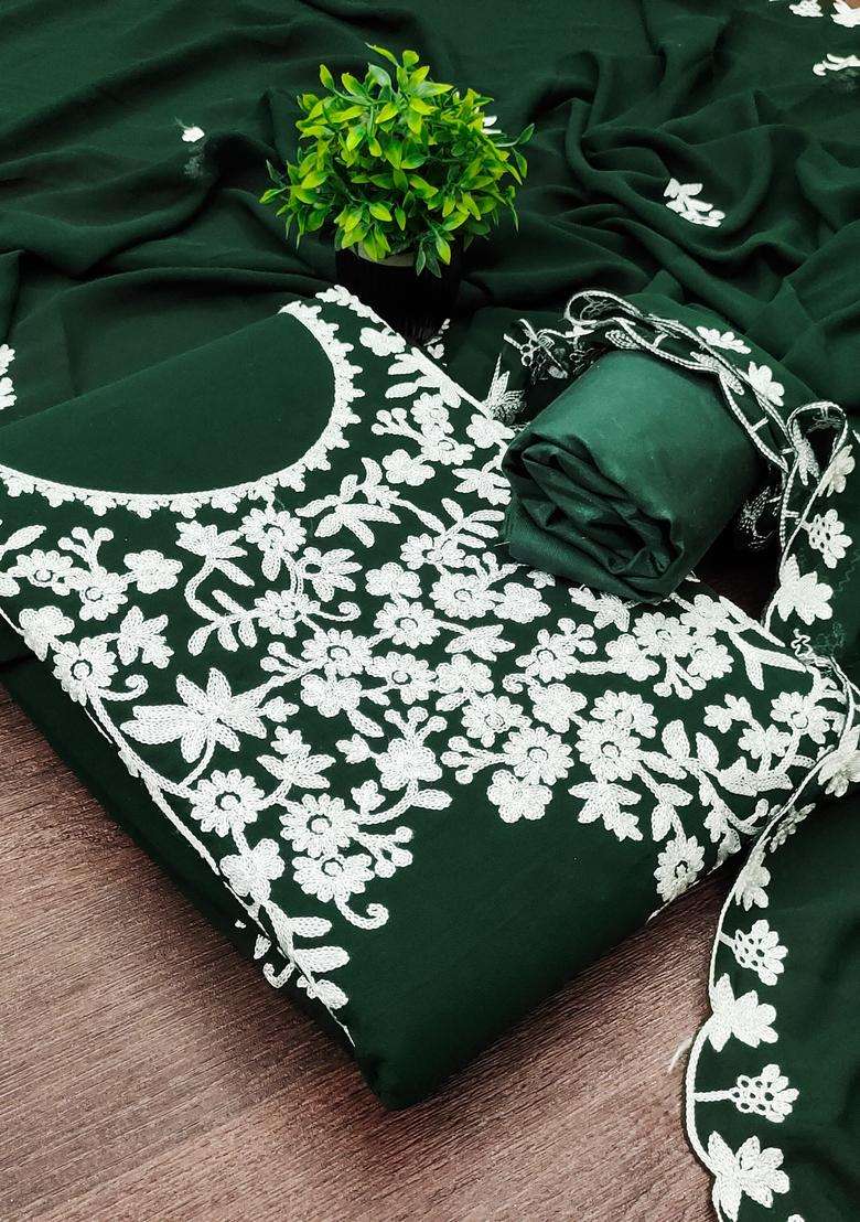 Green Embroidery Georgette Salwar Kameez - Indya