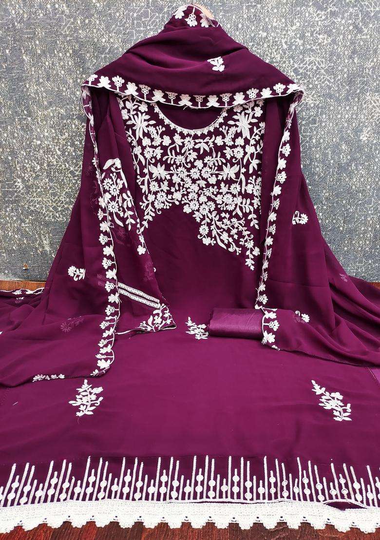 Purple Embroidery Georgette Salwar Kameez - Indya