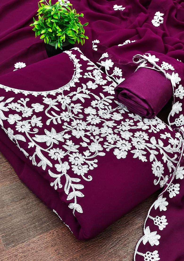 Purple Embroidery Georgette Salwar Kameez - Indya