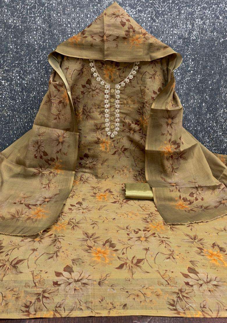 Olive Green Embroidery Cotton Salwar Kameez - Indya