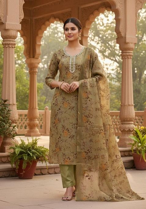 Olive Green Embroidery Cotton Salwar Kameez