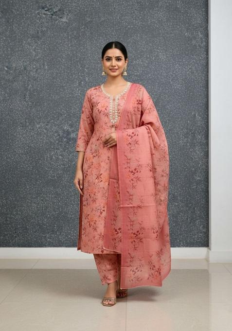 Rust Embroidery Cotton Salwar Kameez