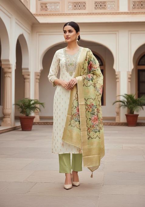 White Embroidery Jacquard Salwar Kameez