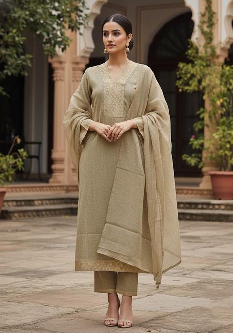 Grey Embroidery Silk Salwar Kameez
