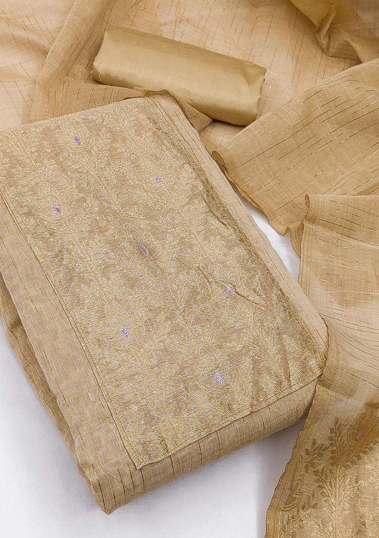 Light Brown Embroidery Silk Salwar Kameez - Indya