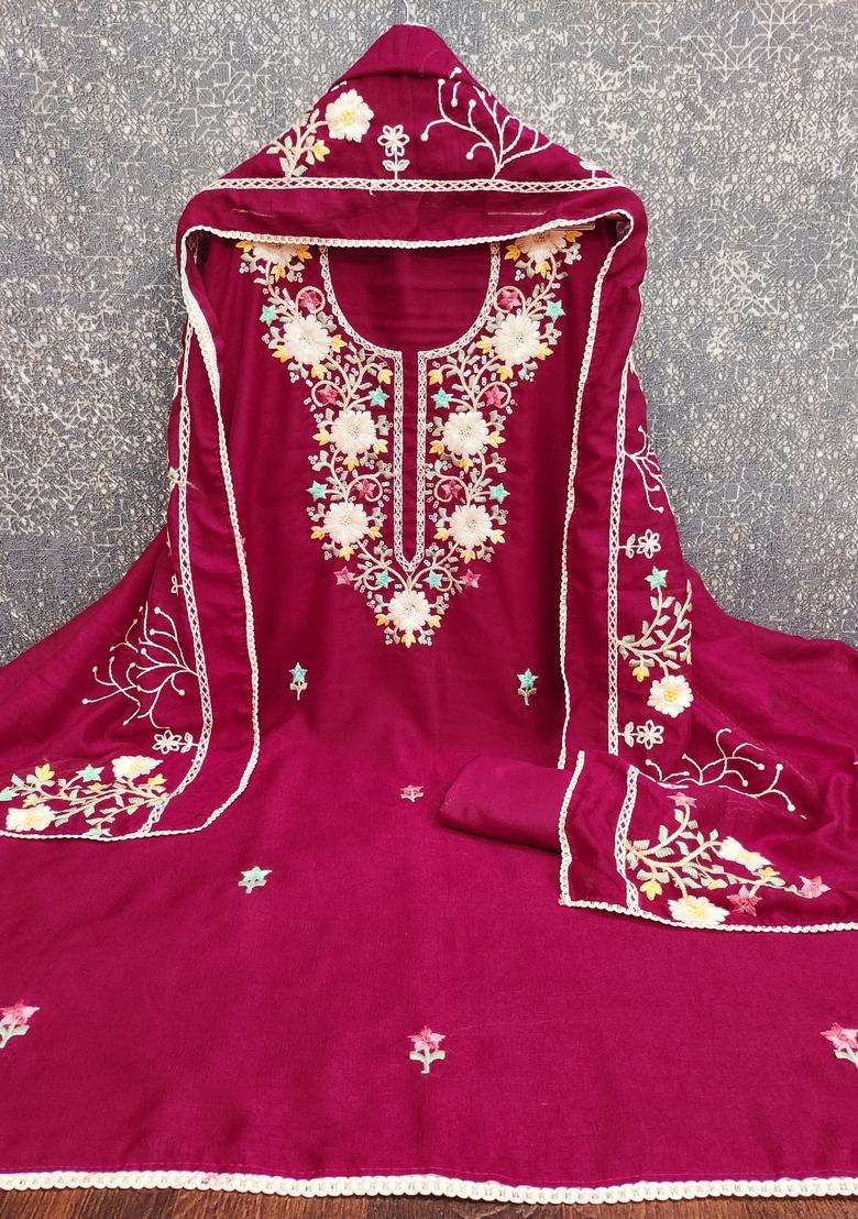 Magenta Embroidery Silk Salwar Kameez - Indya