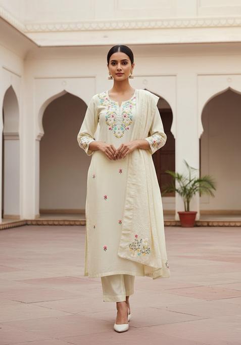 White Embroidery Silk Salwar Kameez