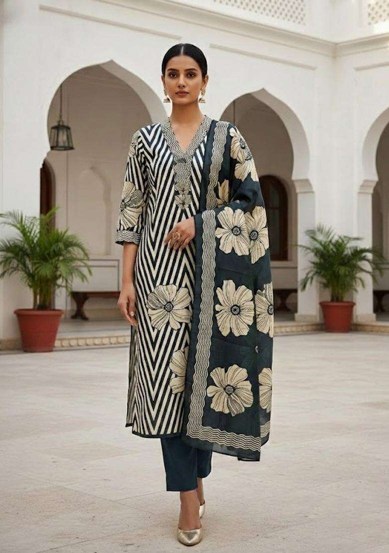 Black Embroidery Silk Salwar Kameez - Indya