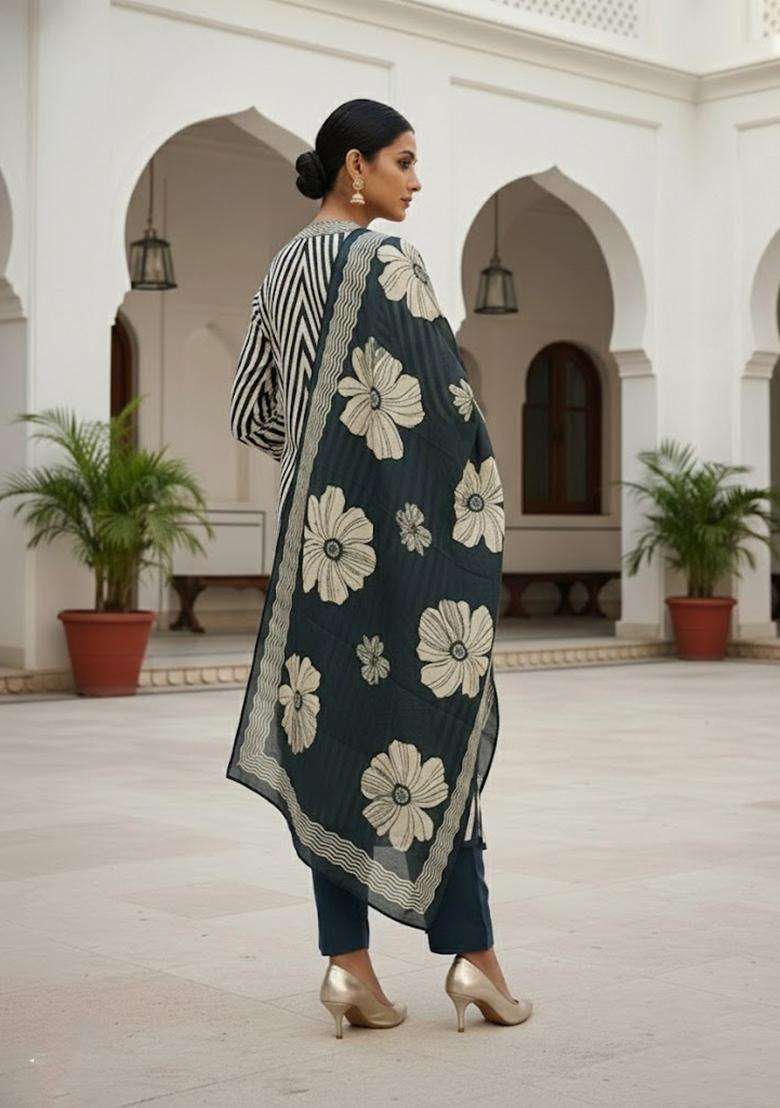 Black Embroidery Silk Salwar Kameez - Indya
