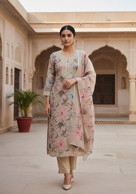 Light Grey Embroidery Cotton Salwar Kameez