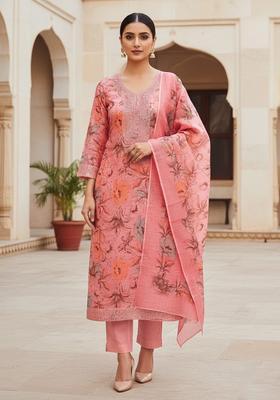 Peach Embroidery Cotton Salwar Kameez