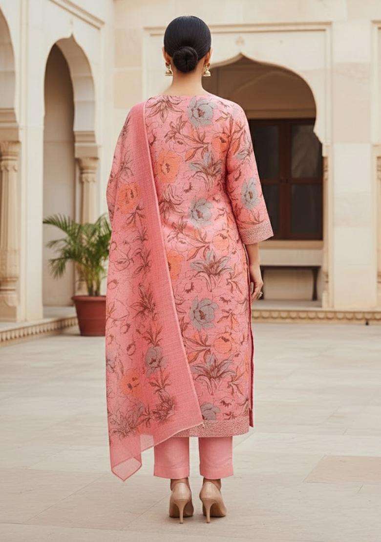 Peach Embroidery Cotton Salwar Kameez - Indya