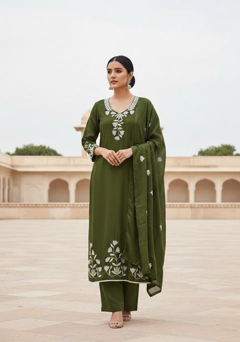 Green Embroidery Silk Salwar Kameez