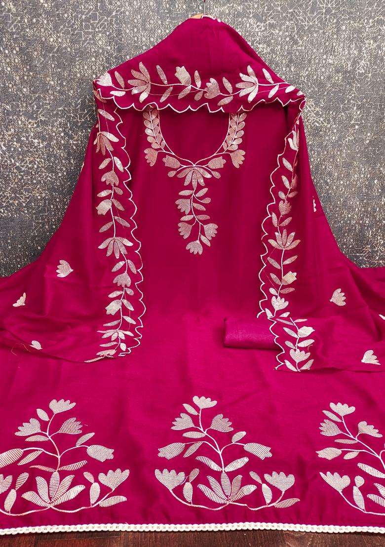 Magenta Embroidery Silk Salwar Kameez - Indya