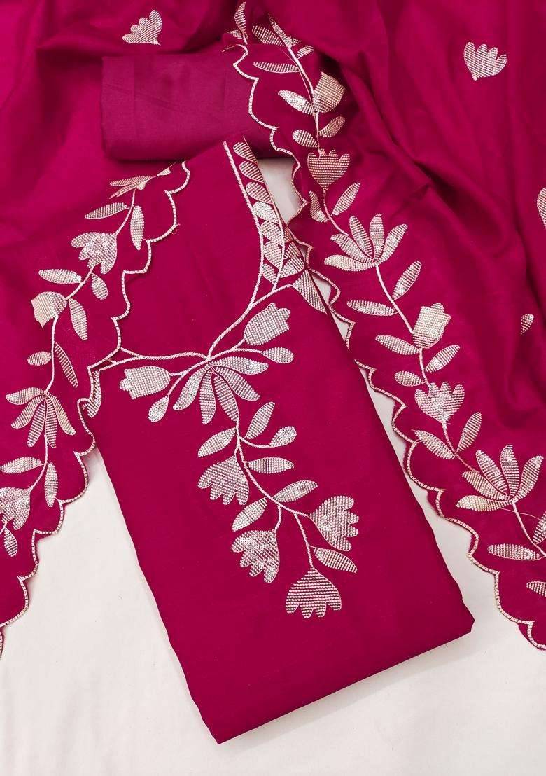 Magenta Embroidery Silk Salwar Kameez - Indya