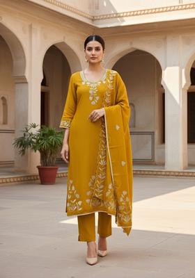 Mustard Embroidery Silk Salwar Kameez