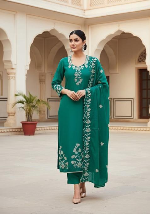 Sea Green Embroidery Silk Salwar Kameez