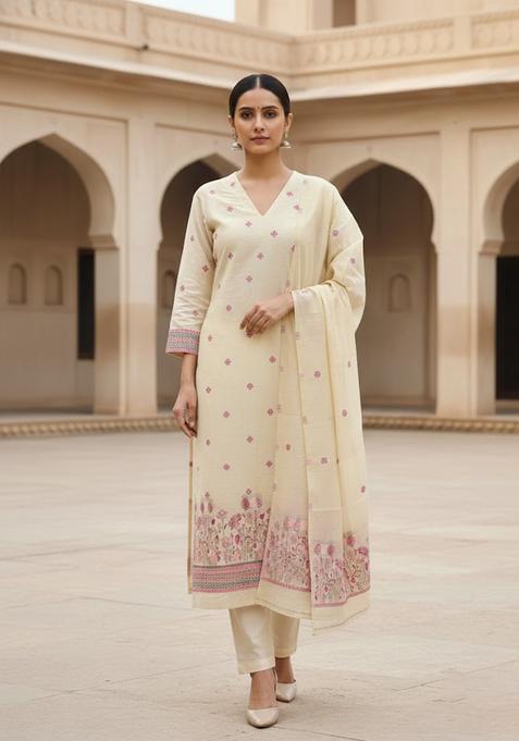 Beige Embroidery Silk Salwar Kameez