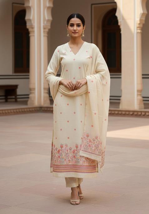 Beige Embroidery Silk Salwar Kameez