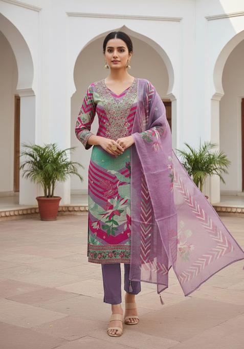 Multicolor Embroidery Silk Salwar Kameez