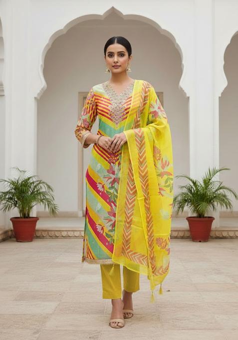 Multicolor Embroidery Silk Salwar Kameez