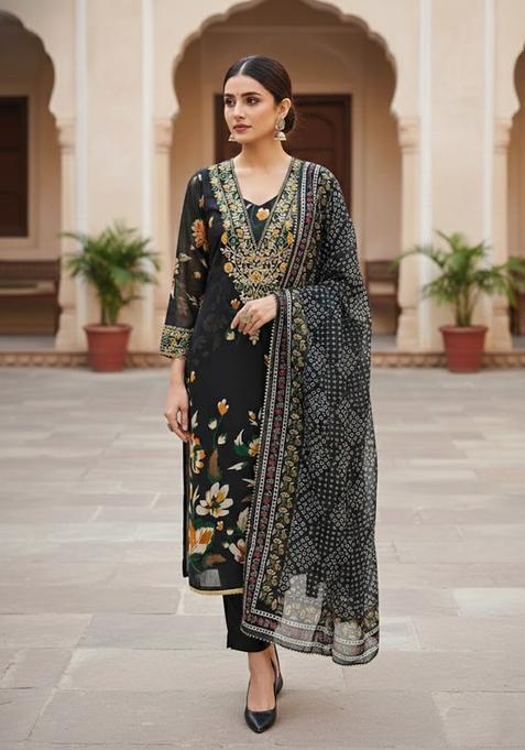 Black Embroidery Silk Salwar Kameez