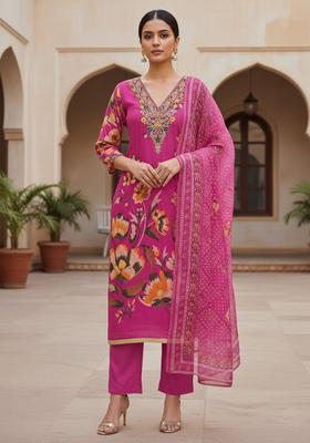 Pink Embroidery Silk Salwar Kameez