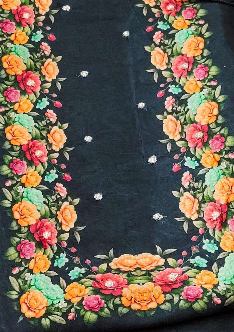 Black Embroidery Silk Salwar Kameez - Indya