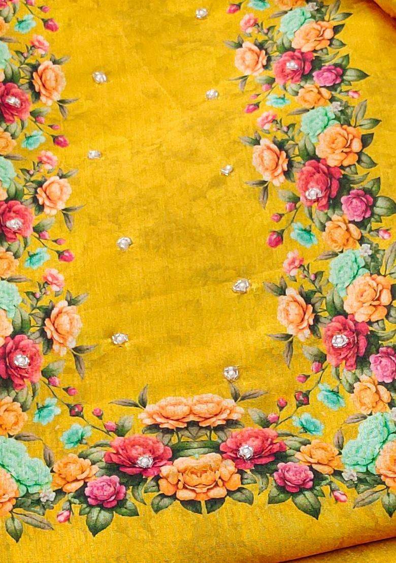 Mustard Embroidery Silk Salwar Kameez - Indya