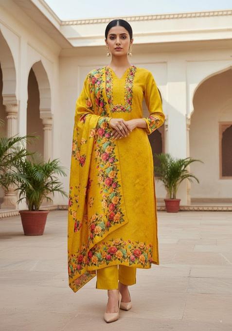 Mustard Embroidery Silk Salwar Kameez
