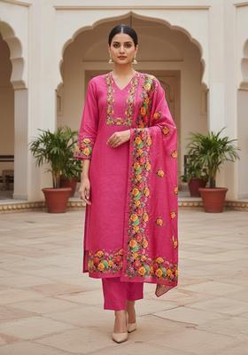 Pink Embroidery Silk Salwar Kameez