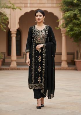 Black Embroidery Georgette Salwar Kameez
