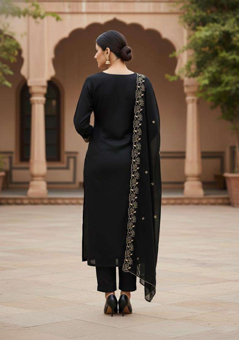 Black Embroidery Georgette Salwar Kameez - Indya