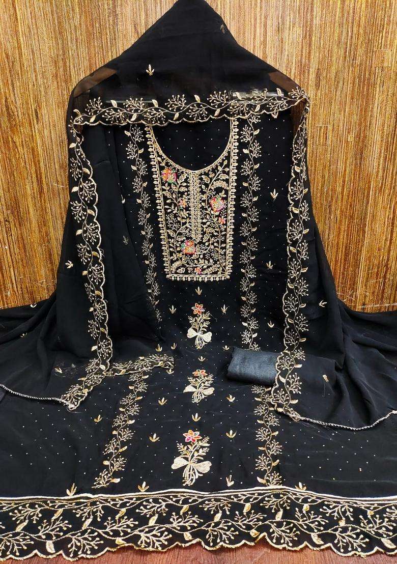 Black Embroidery Georgette Salwar Kameez - Indya