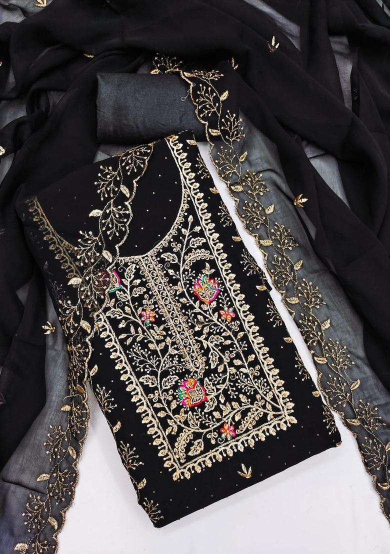 Black Embroidery Georgette Salwar Kameez - Indya