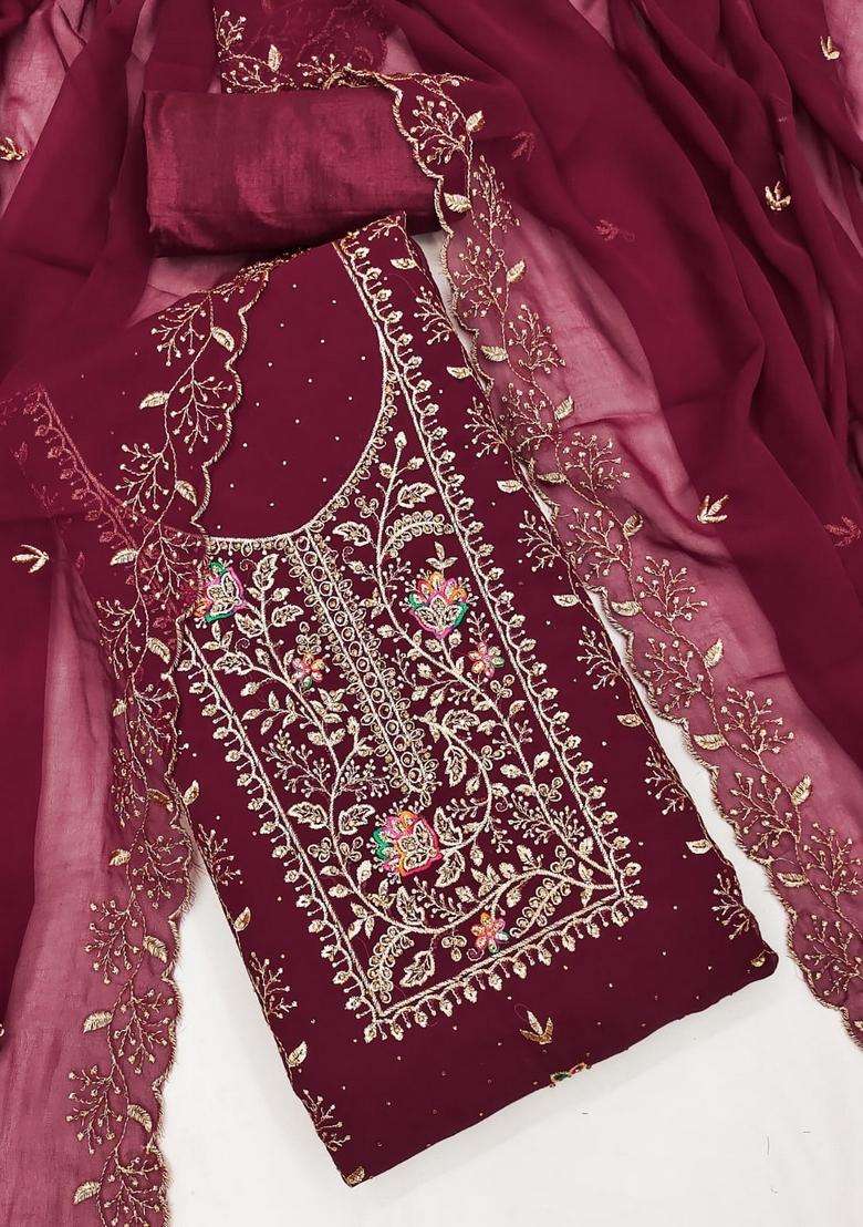 maroon Embroidery Georgette Salwar Kameez - Indya