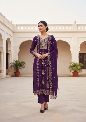 Purple Embroidery Georgette Salwar Kameez