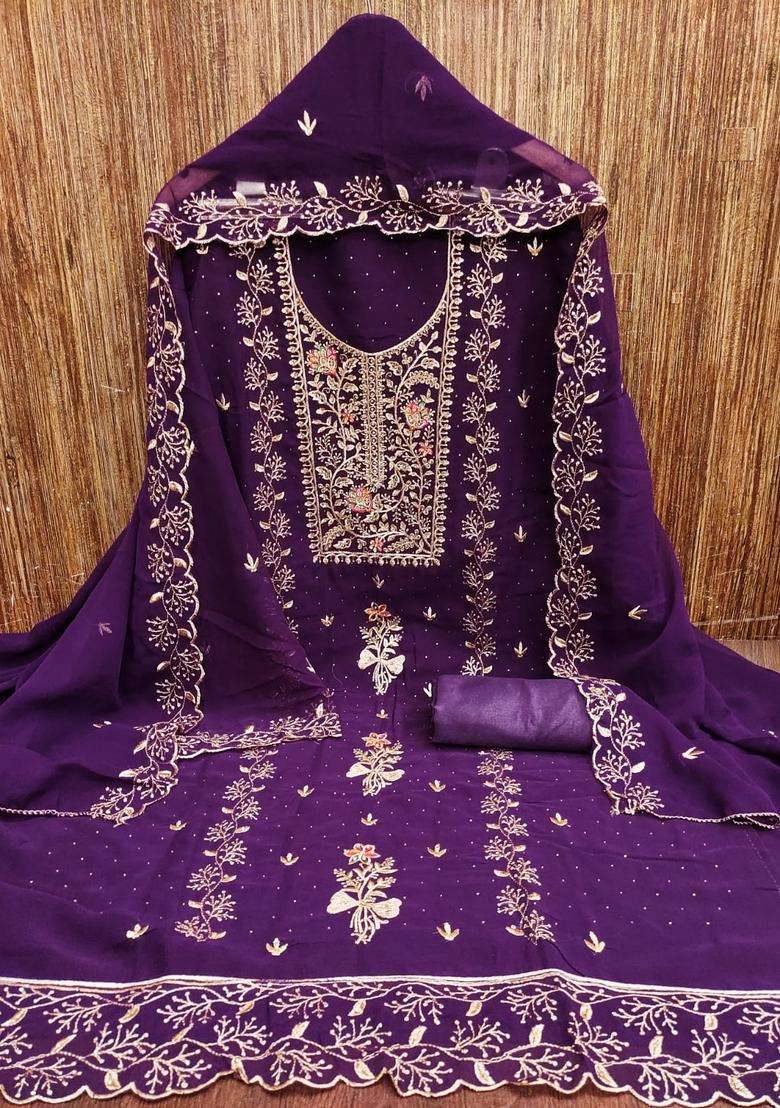 Purple Embroidery Georgette Salwar Kameez - Indya