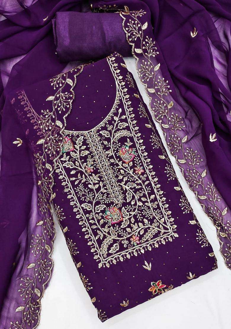 Purple Embroidery Georgette Salwar Kameez - Indya
