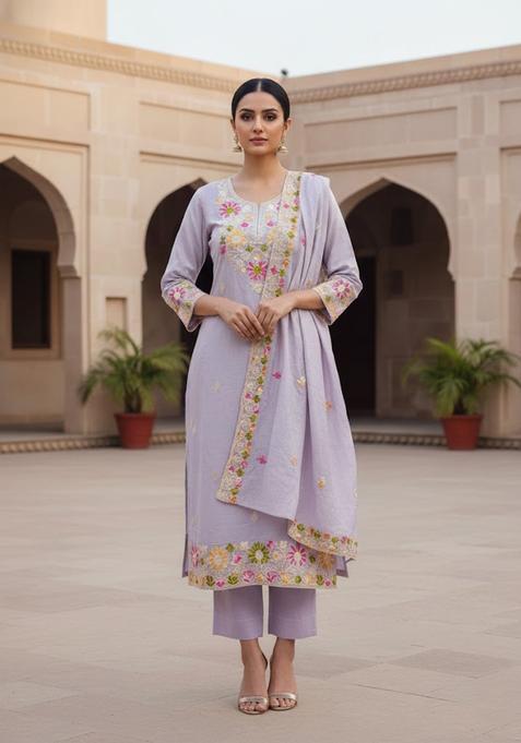 Lavender Embroidery Silk Salwar Kameez