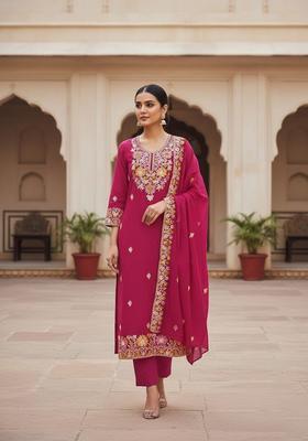 Pink Embroidery Silk Salwar Kameez