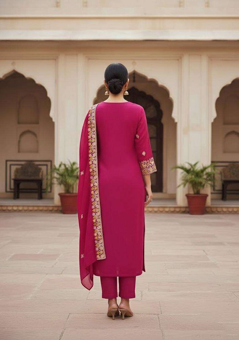 Pink Embroidery Silk Salwar Kameez - Indya