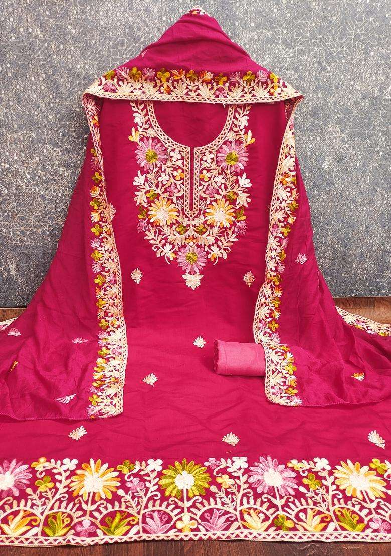 Pink Embroidery Silk Salwar Kameez - Indya