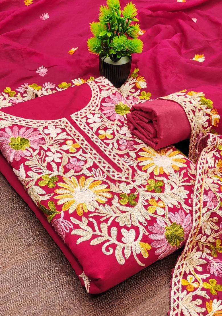 Pink Embroidery Silk Salwar Kameez - Indya