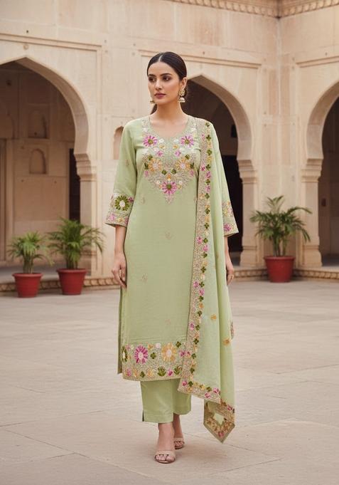 Light Green Embroidery Silk Salwar Kameez
